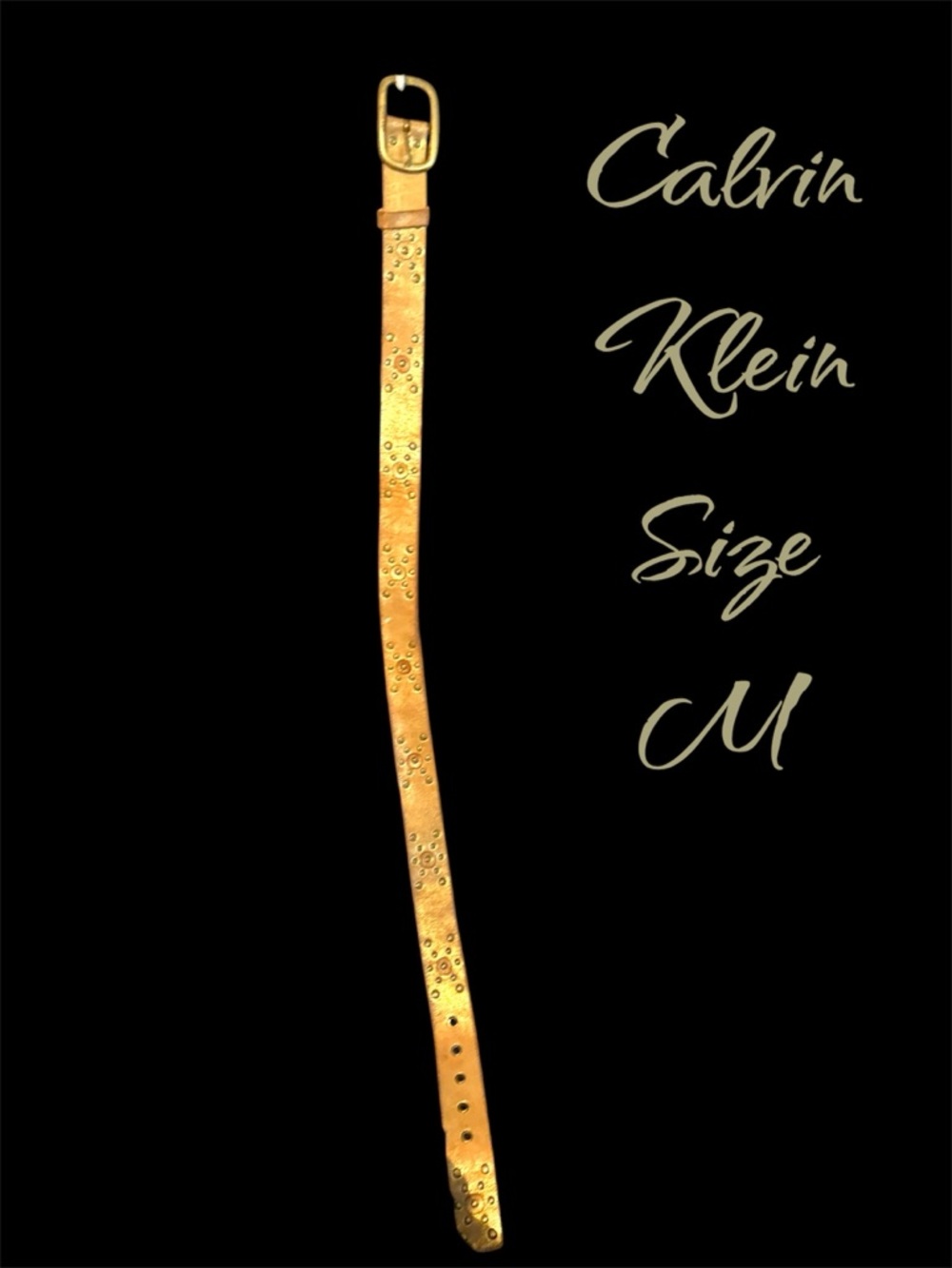 Calvin Klein Gold-Tone Buckle Studded Tan Leather Belt Medium